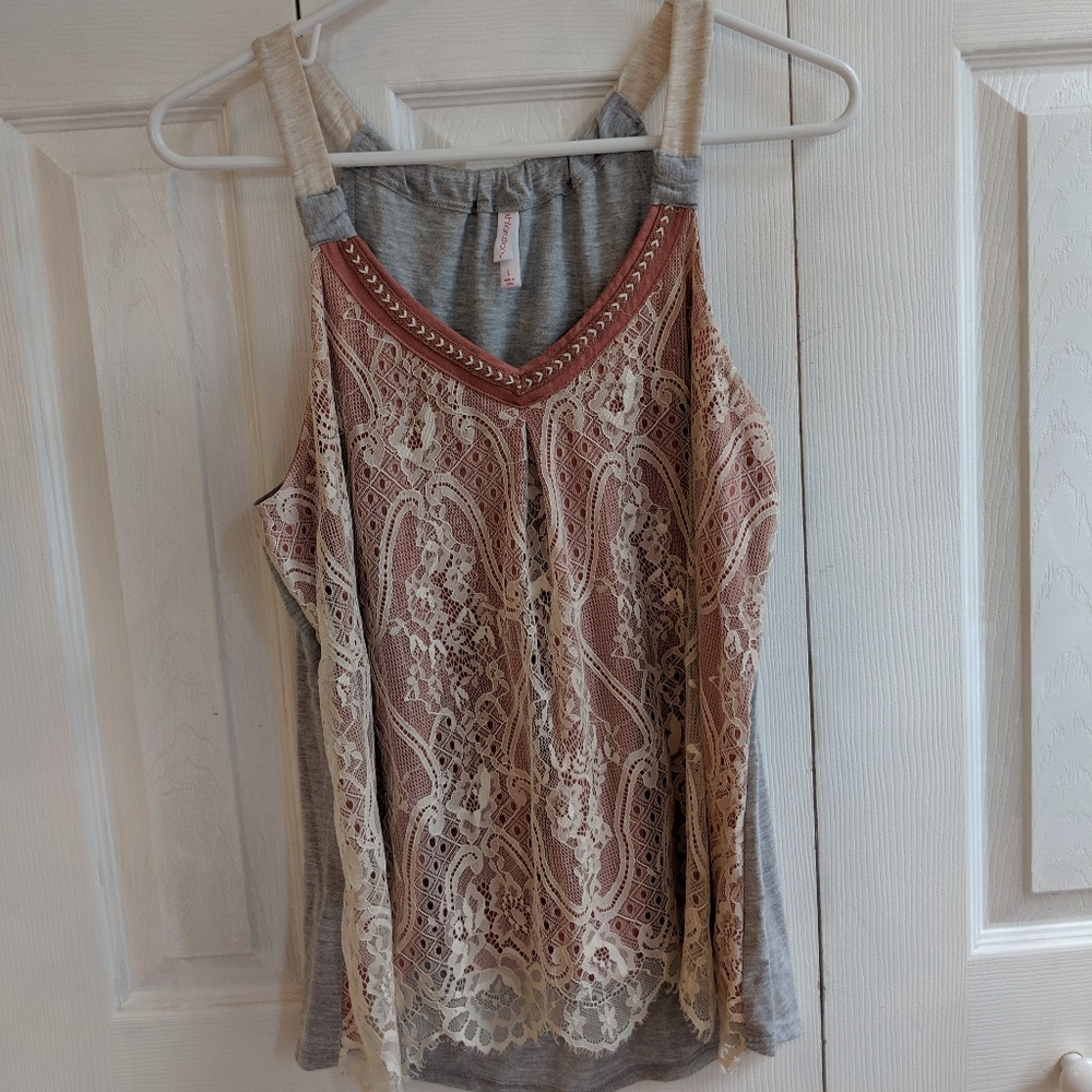 Xhilaration Lace Overlay Flowy Tank - Size L
